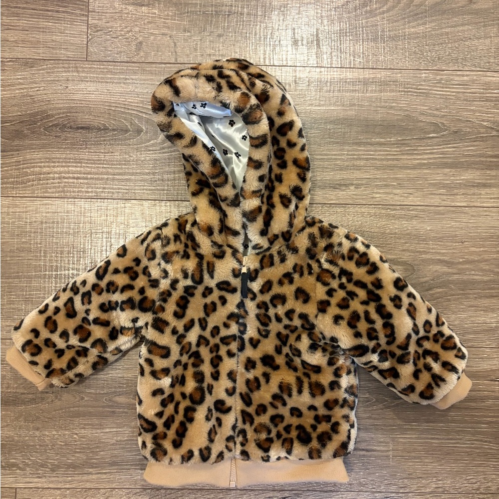 Leopard Faux fur zip up jacket